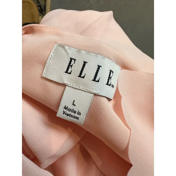 Elle L Large Blush Seashell Pink Scalloped Chiffon Crepe Blouse Button Down Top - Picture 5 of 8